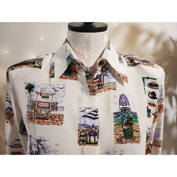 Vtg Tango NWT Womens Tropical Silk Button Shirt Sz S Hawaiian Surf Beach Resort - Picture 5 of 15
